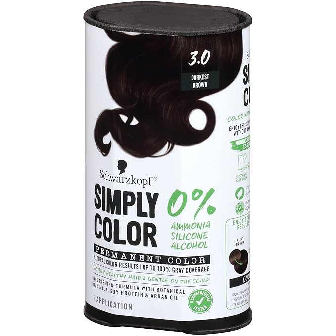 Schwarzkopf Simply Color Permanent Hair Color, Darkest Brown | 3.0 Shade | Pack of 2