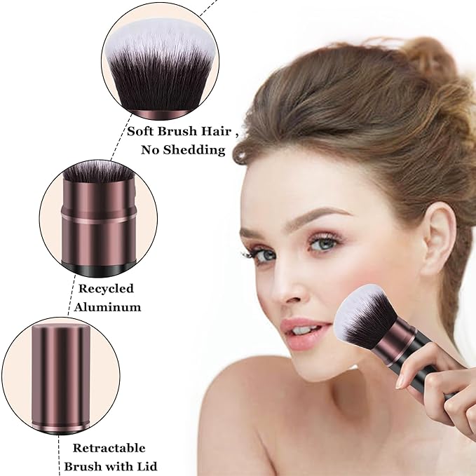 Retractable Makeup Brush,Travel Powder Kabuki Makeup Brush Face Blush Brushes for Blending Liquid, Foundation, Blush, Bronzer, Buffing, Sunscreen,Flawless Cosmetics