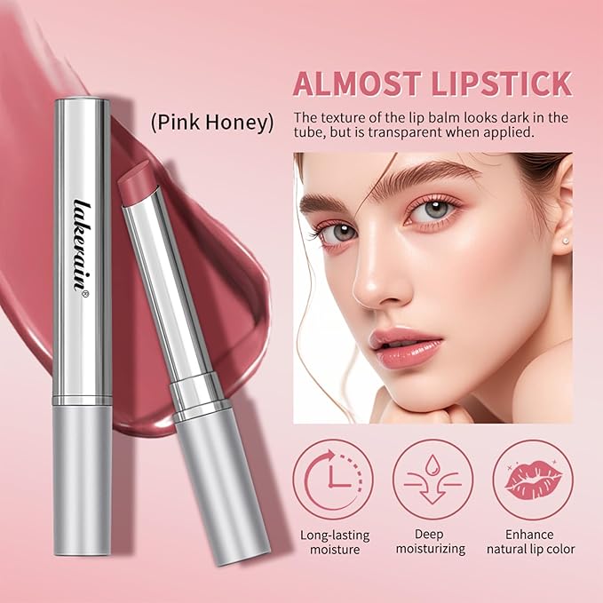 2PCS Honey Lipstick Tinted Lip Balm in Black and Pink，Sheer Hydrating Lipstick for All Skin Tones - Moisturizing Lip Color - Natural Glossy Finish