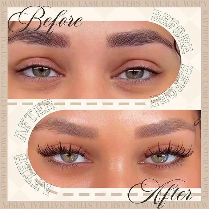 Brown Lash Clusters Kit Wispy Lashes Extensions Kit Natural Eyelash Clusters Waterproof Lash Bond and Seal Kit Dark Brown Cluster Lash C-Curly Individual Lash Pack 120Pcs DIY Lash Kit (8-16MM)
