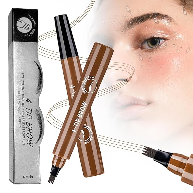 2Pcs Microblading Eyebrow Pencil for Women, Upgraded Waterproof Microblading Eyebrow Pencil with 4 Fork, Long-Lasting Fine Stroke Magic Eyebrow Pencils for Natural Makeup (Dark Brown)