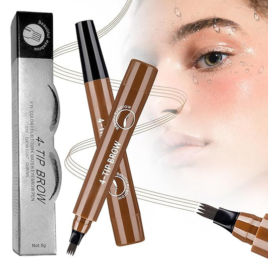 2Pcs Microblading Eyebrow Pencil for Women, Upgraded Waterproof Microblading Eyebrow Pencil with 4 Fork, Long-Lasting Fine Stroke Magic Eyebrow Pencils for Natural Makeup (Dark Brown)
