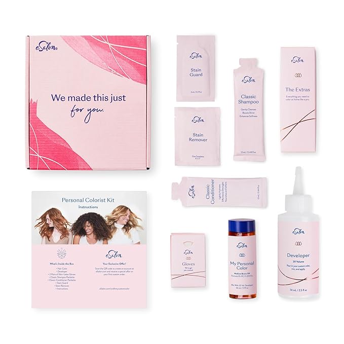 eSalon Permanent Hair Color & Hair Dye Complete Kit - Medium Brown Red Copper - Personal Colorist Kit for Up To 100% Gray Coverage for All Hair Types - Professional-Grade Ammonia-Free Hair Dye