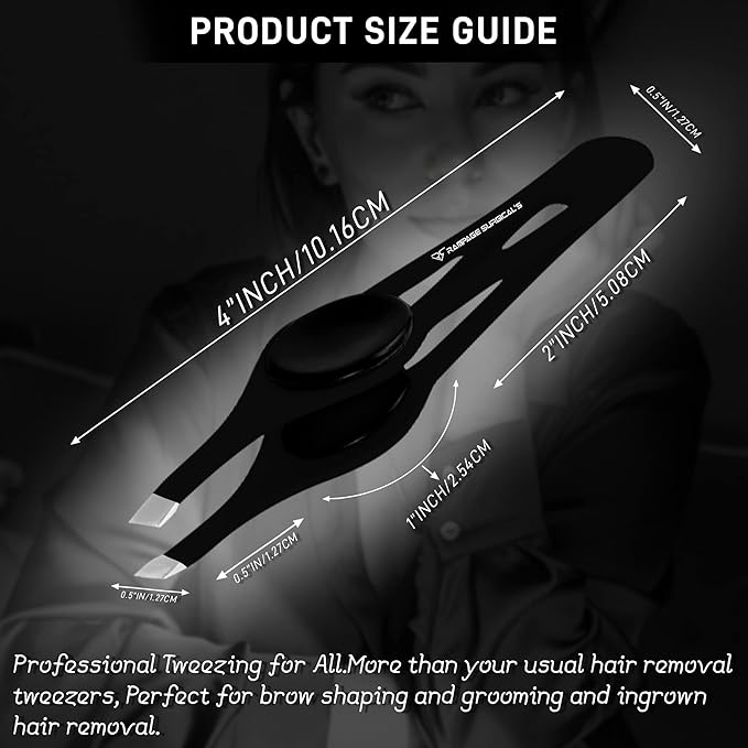 Professional Eyebrow Tweezers Slanted Tip Stainless Steel 2,3xPcs Set, Non-Slip Grip Slant Tip Tweezers for Facial Hair, Plucking Removing Ingrown Hairs, Tweezer for Women Men (Black&Black)