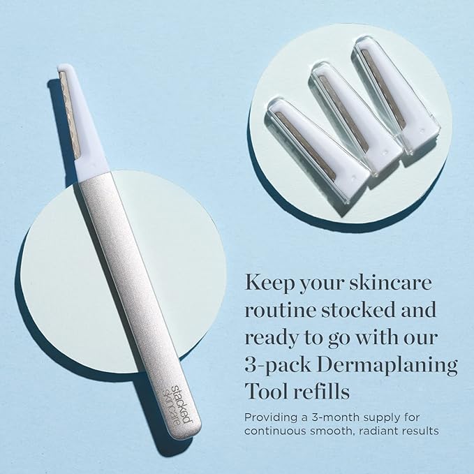 StackedSkincare Dermaplaning Replacement Blades - 3 Pack Face Razor Refills for Women, Peach Fuzz Remover and Exfoliating Tool, Fits StackedSkincare Dermaplane Tool