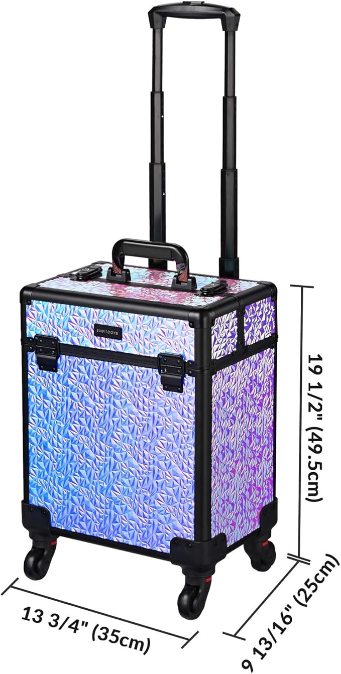 BYOOTIQUE Rolling Makeup Case on wheels Nail Traveling Organizer box False Eyelash Storage for Nail Technician Beauty Salon Barbershop Hairstylist,Mermaid Purple