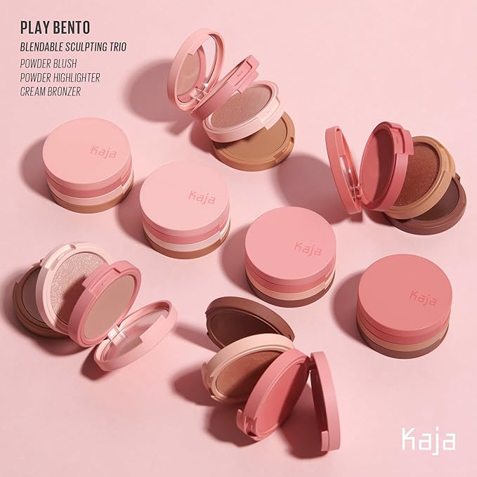 KAJA 3 Colors Palette - Play Bento_Mochamallow | Powder Blusher, Highlighter, Cream Bronzer, Creamy Application, with Mango Seed Butter, Powdery Finish, Easy Finger Application, Lightweight Formula