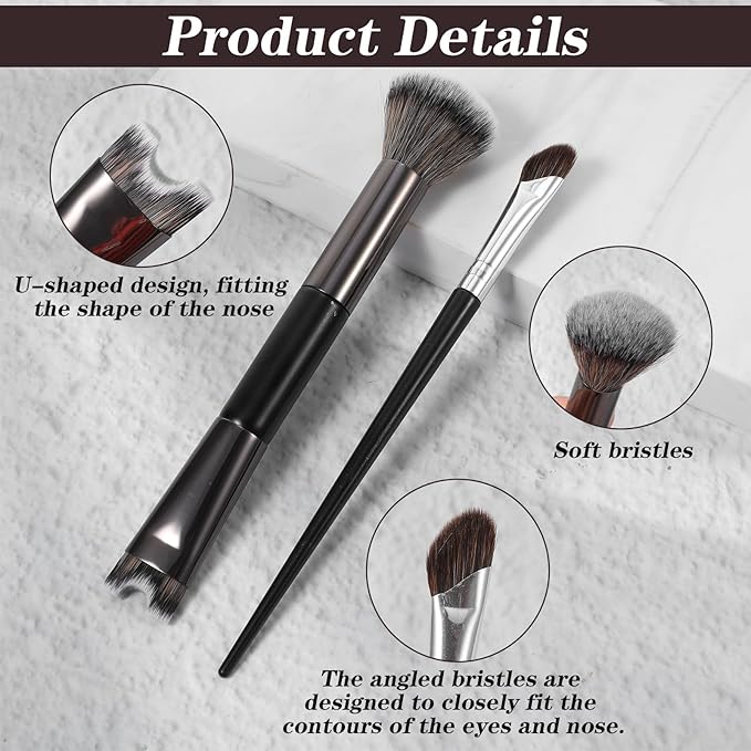 2pcs Nose Contour Brushes Nose Brush Makeup Noses Contouring Brush U-Shaped Angled Tilt Sculpting Fluffy Dual-Ended Makeup Brushes Noses Angled Cheek Bones, Highlight