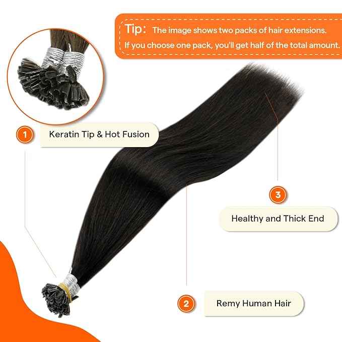 Full Shine U Tip Hair Extensions Human Hair 24 Inch 50 Grams Color 1 Jet Black Long Straight Remy Hair K Tip Hair Extensions Real Human Hair for Women add Length