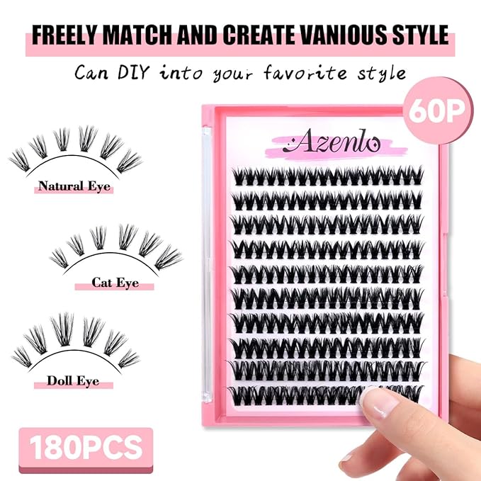 Natural Lash Clusters Kit Wispy Eyelash Clusters 120 pcs Cluster Eyelash Extensions C Curl Individual Lashes 10-16 mm Mix Length Natural Look (60D KIT 120 Pcs)