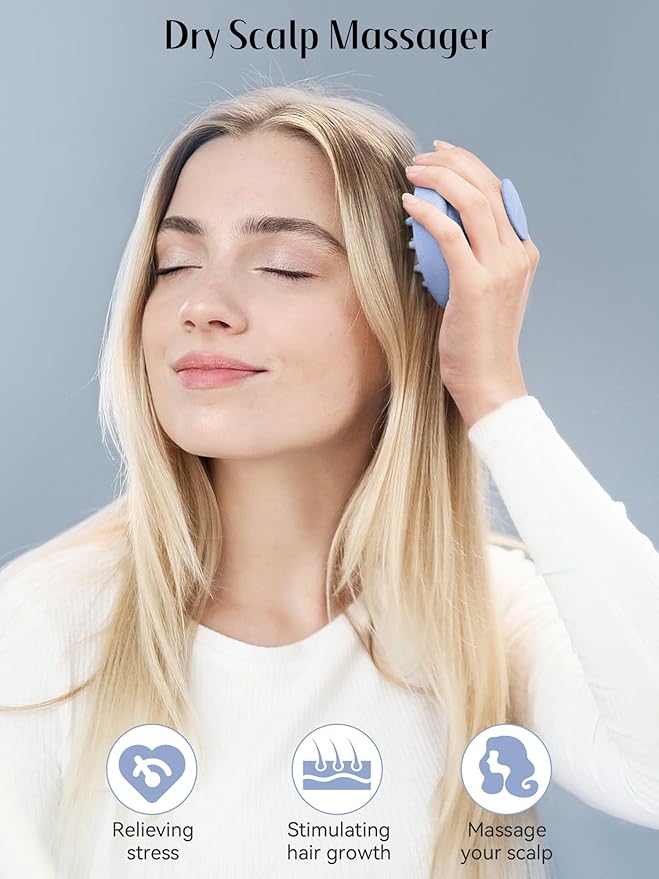 HEETA Scalp Massager Hair Growth 2-Pack, Silicone Scalp Scrubber Shampoo Brush for Exfoliation Dandruff Removal Head Massage Stress Relax, Wet & Dry Use for Women Men Hair Care, Wheat Straw Material
