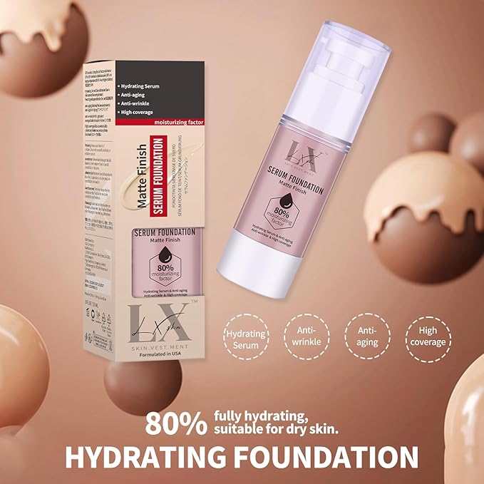 Moisturizing Foundation with 1% Hyaluronic acid, Deep Hydration & High Coverage Serum Foundation for A Smooth & Satin Finish, 405 Deep