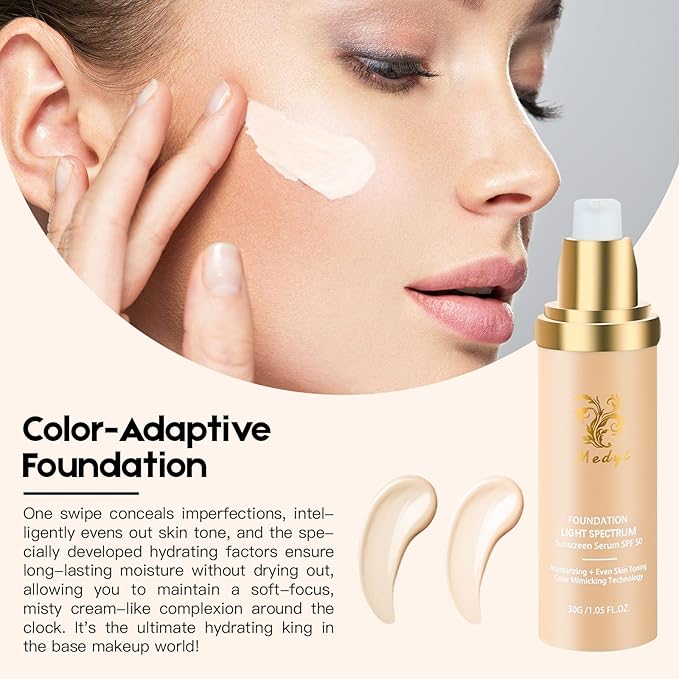 Foundation Light 4-in-1 Color-Shifting Spectrum Foundation Concealer, Long-Lasting, Skincare, Suitable for Various Skin Types, Set Includes Foundation Brush and Sponge