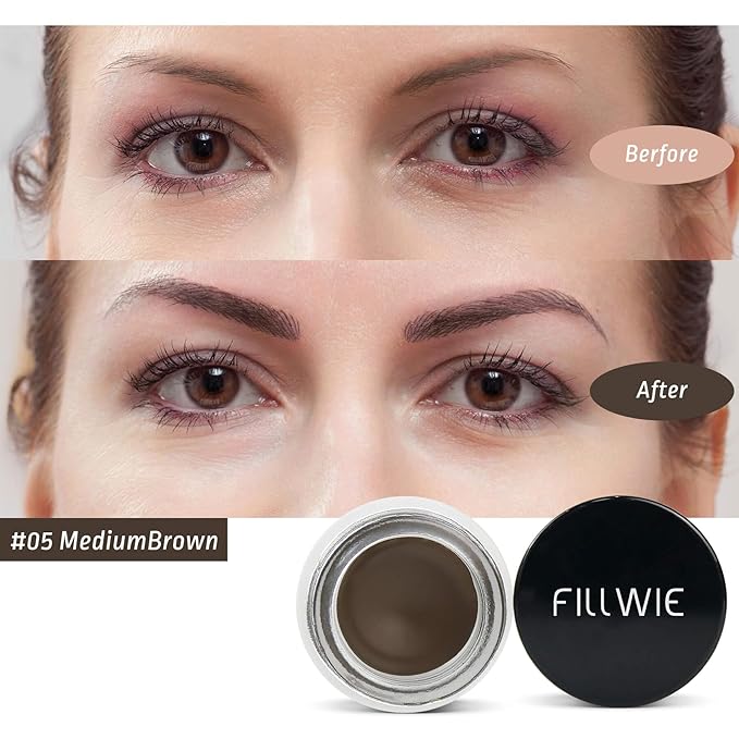 Eyebrow Pomade Kit, Microblading 2 Tip Liquid Eyebrow Pen, Eye brow Kit with Angled Spoolie Brush and PU Pouch for Travel (Medium Brown)