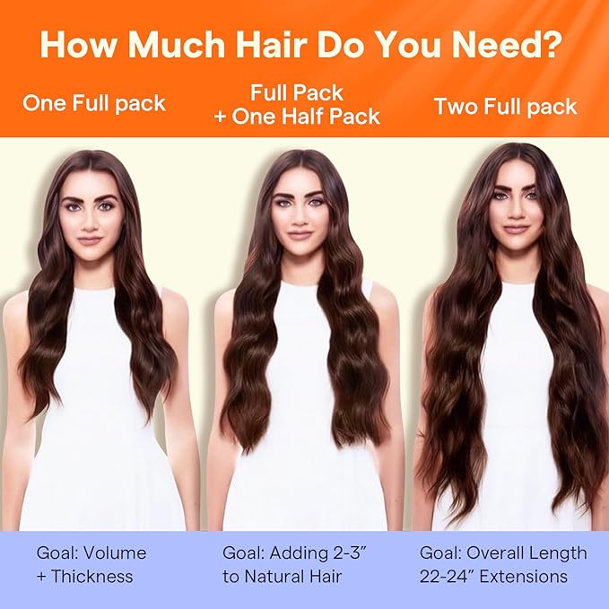 Full Shine Clip in Hair Extensions Human Hair Clip in Extensions Triple Weft Brazilian Hair Clip ins Dark Brown Hair Extensions Real Human Hair Clip ins Full Head 7 Pcs 18 Inch 120 G