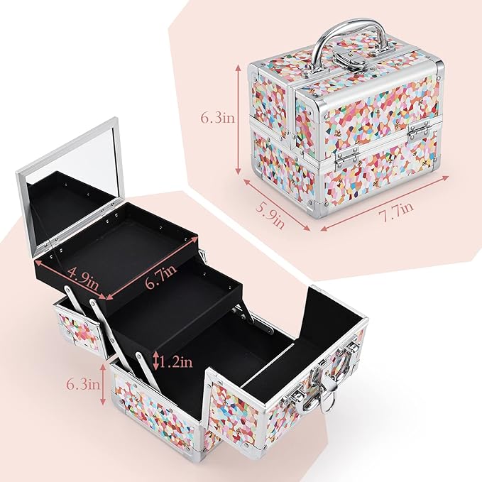 Joligrace Makeup Train Case for Girls Cosmetic Box Kids Jewelry Organizer Hair Accessories Mosaic Orange