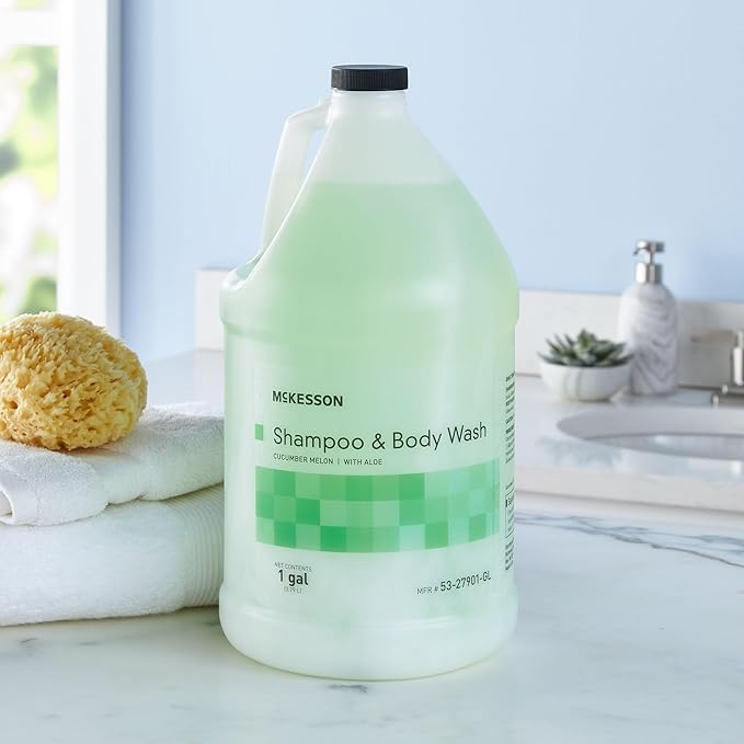 McKesson Body Wash and Shampoo [4 Count] - 1  Gallon Bulk Refill Full Body Wash with Aloe, Cucumber Melon Scent - Sensitive Skin & Hair 2‑in‑1