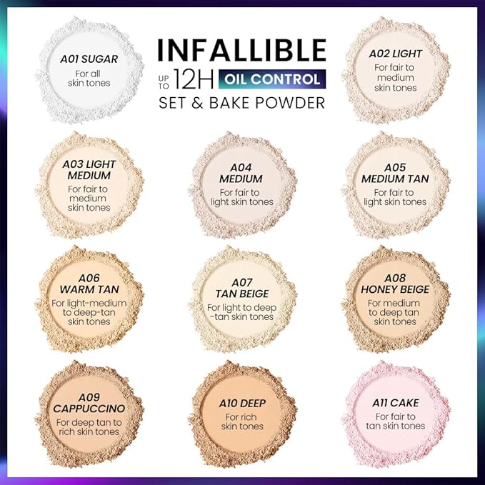 Loose Setting Powder - Translucent Finishing Powder for Face With Built-in Puff, Oil Control & Pore Blurring, Soft Matte Makeup, Vegan & Long Lasting, Sugar 01 (0.21 oz)