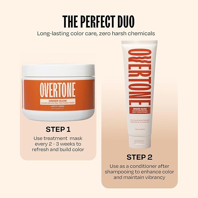 Overtone Semi Permanent Hair Color Conditioner, Ginger Glow, 8 oz, Nourishing, Damage-Free, Color Depositing Mask for All Hair Types with Shea Butter & Coconut Oil, Vegan & Cruelty-Free
