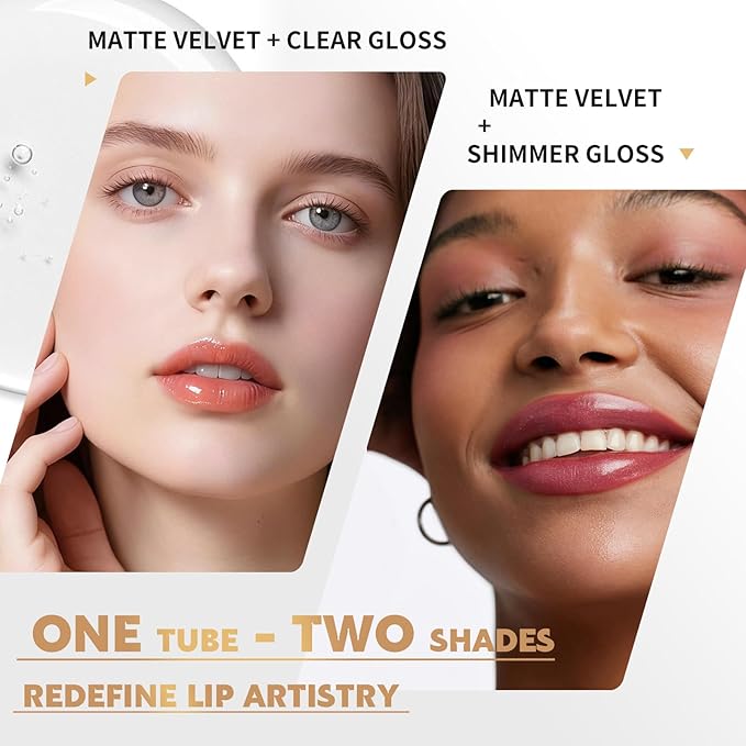 Color Nymph Matte Liquid Lipstick with Clear & Shimmer Lip Oil | 2PCS Lip Makeup Set for Women & Girls | High Pigment Color Long-Lasting Dual Ended Lip Gloss | Cruelty-Free & Vegan (2-Count, 02)