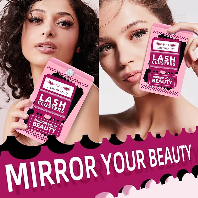 Lash Clusters, 96Pcs Cluster Lashes Rotary Mirror Case Individual Lashes DIY Lash Extension Eyelash Clusters 10-16 Mix Fluffy Wispy Lashes Thin Band Not Fall Apart(Volume 02, C-10-16mix)