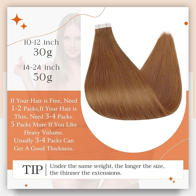 Full Shine Remy Tape Hair Extensions Real Human Hair Color 330 Copper Brown Double Sided Tape in Extensions Human Hair 12Inch Short Invisible Skin Weft 30Gram Natural Straight for Party 20Pcs