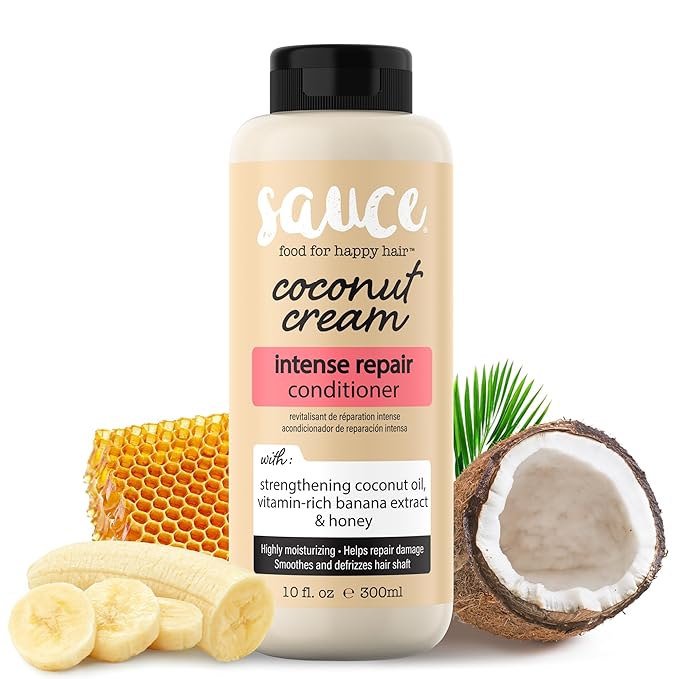 SAUCE BEAUTY Coconut Cream Conditioner for Dry, Damaged, Frizzy, Curly Hair with Coconut Oil, Paraben & Sulfate-Free, 10 Fl Oz | Intense Repair, for Dry, Revitalizing, Banana, Honey
