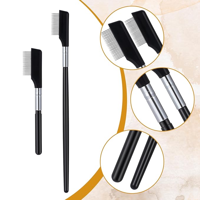 4pcs Metal Eyelash Comb, Brow Brush Metal for Eyebrows, Eyelash Combs to Separate Lashes, 2size Portable Eyelash Eyebrow Comb for Wome Beauty Makeup,Black