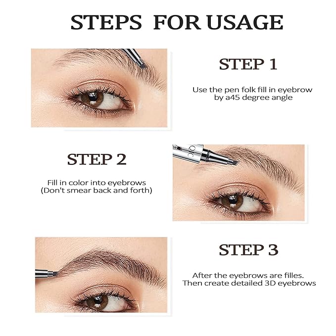 Microblading Eyebrow Pen - 4 Point Brow Lift & Snatch - Long-Lasting Waterproof Natural Eyebrow Pencil - Dark Brown