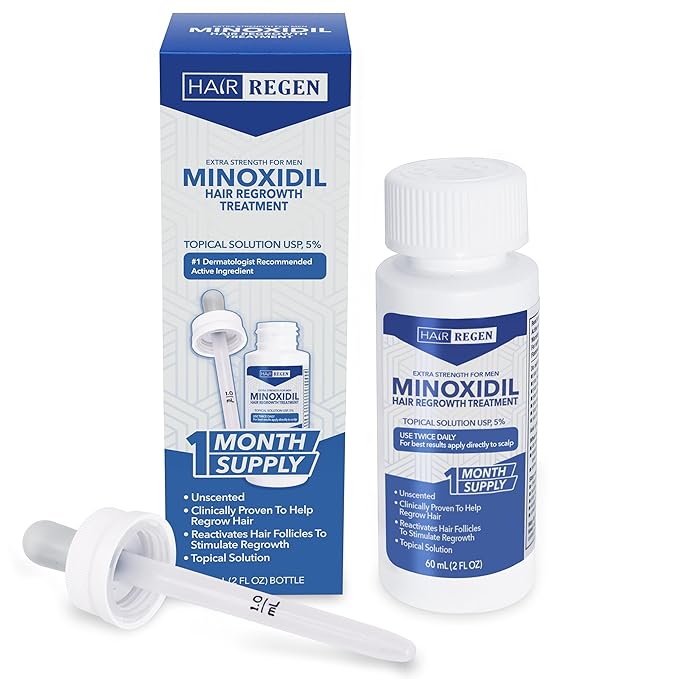 Liquid Minoxidil Men 5% Percent - Extra Strength Advanced Topical Solution for Regrowth Serum Drops - Clinically Proven Growth Treatment for Hims Hair Loss 1 Pack as 1 Month Supply Kit