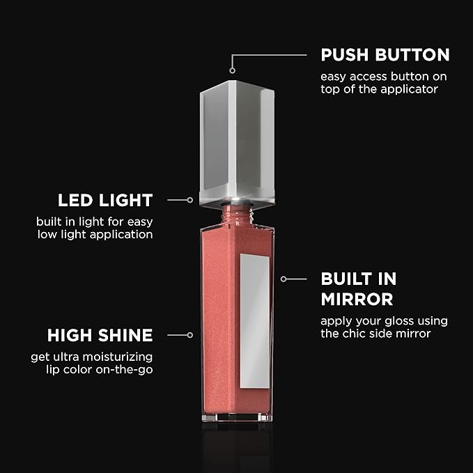 Pure Illumination Light-Up Lip Gloss with LED-Lit Applicator Brush + Side Mirror, Non-Sticky, Moisturizing Hydrating Lip Glosses with Lanolin, Jojoba Oil, & Vitamin E, Cosmic Latte