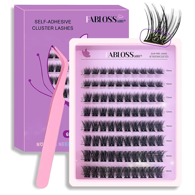 80pcs Self Adhesive Eyelashes Clusters 10-16mm-Fluffy Natural Press On Lashes Self Adhesive Lashes Clusters Lashes No Glue No Remover Clusters Kit with Tweezers