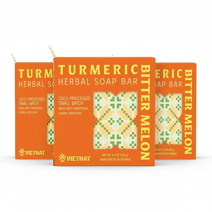 Turmeric & Bitter Melon Soap Bar (Pack of 3) – 2-in-1 Cleansing & Balancing, Cold Process Handmade Bar with Natural Botanicals, Gentle Soap for Oily Skin