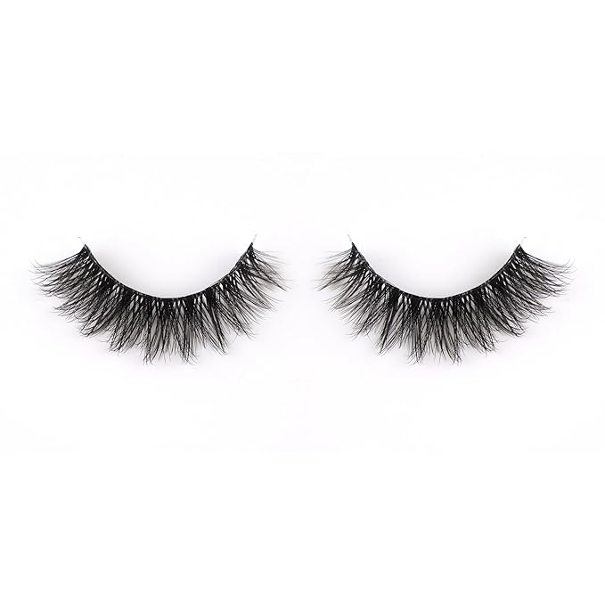 3D Clear Band Lashes 14mm Natural Soft Faux Mink Lashes C/D Curl Cat Eye Wispy Fake Eyelashes Short Cross Reusable False EyeLashes 7 Pairs (No.203)