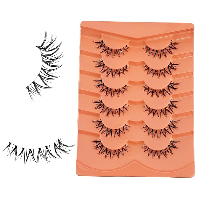 False Eyelashes Natural Look Wispy EyeLashes Cat Eye Lashes, Yasnai Fake Lashes Volume Lashes, Mink Lashes Strips Lashes Natural Eyelashes Clear Band 6 Pairs Pack