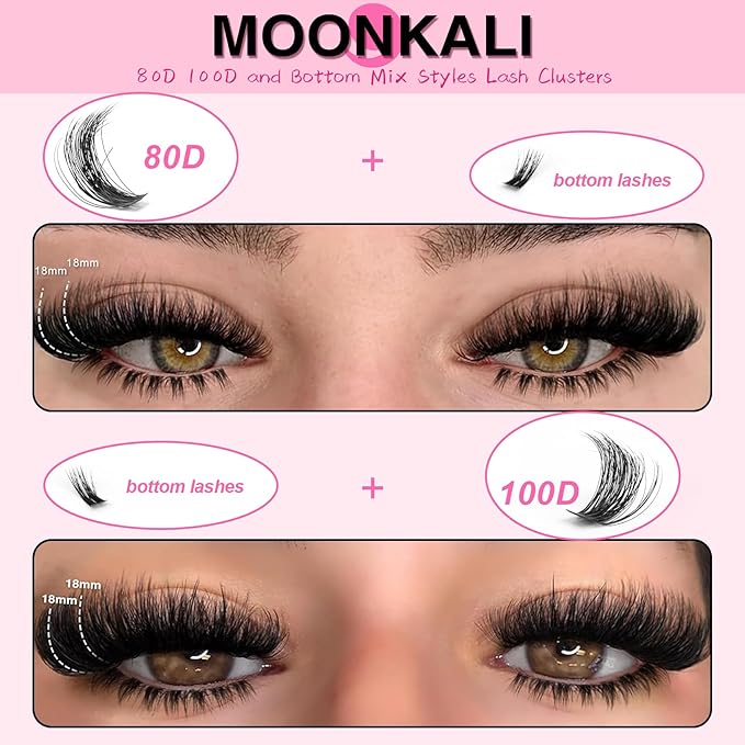 Fluffy Lash Clusters 80D 100D Mix Individual Lashes Clusters With Bottom Eyelash Clusters 12-18MM Thick Volume Cluster Eyelash Extensions Waterproof D Curly DIY Fake Mink Eyelashes Extension