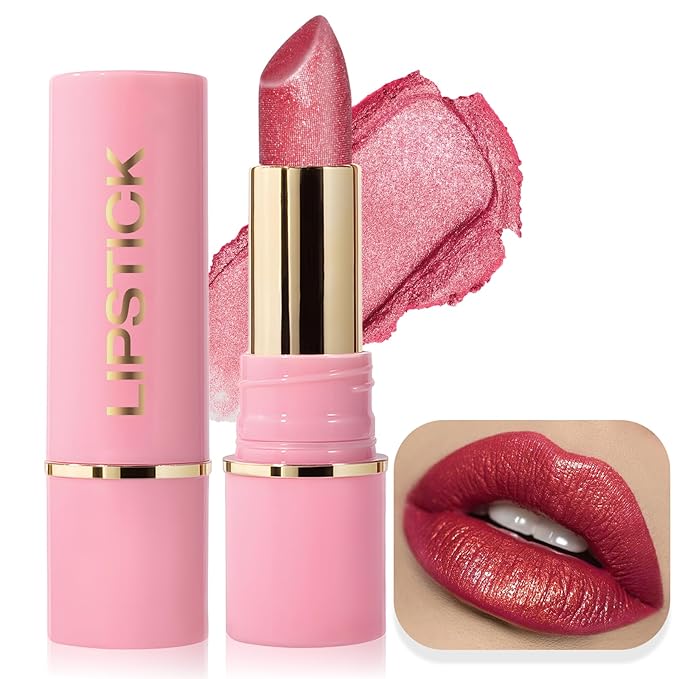 Metallic Lipstick Glitter Lip Stick Long Lasting Waterproof Shine Lip Crayon without Drying or Fading Sparkling High Pigmented Lip Stain Transfer-proof Wear Full Coverage Makeup for Women, 4