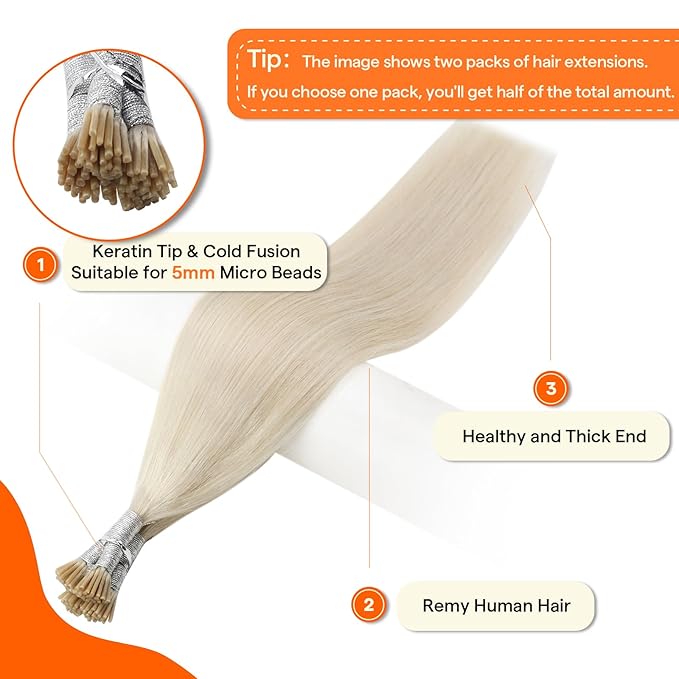 Full Shine I Tip Hair Extensions Real Human Hair 1000 White Blonde Keratin Bond Extensions 18 Inch I Tip Human Hair Extensions 40 Grams Itip Remy Hair add Length