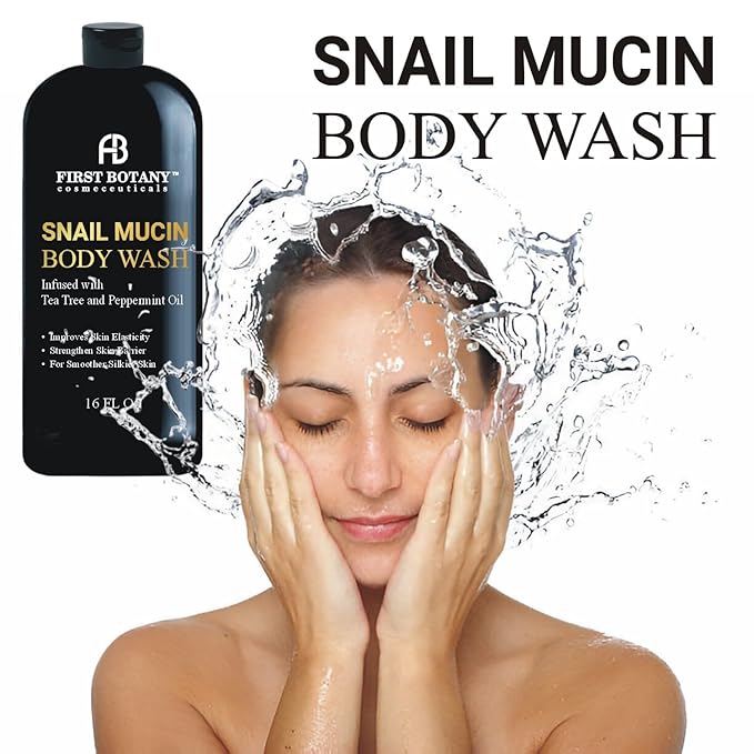 First Botany All Natural Body Wash - Fights Body Odor, Athlete’s Foot, Jock Itch, Nail Issues, Dandruff, Acne, Eczema, Shower Gel for Women & Men, Skin Cleanser -16 fl oz (Tea Tree Snail Mucin)