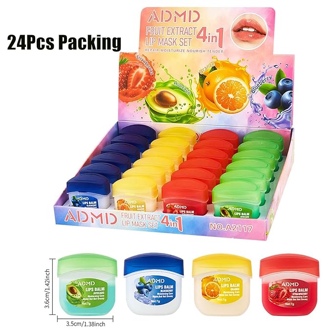 Admd Fruity Lip Balm Set,24Packs Fruit Flavored Lip Care Set,Mini Colorless Lipsticks,Moisturizing Masks, Long-lasting Nourishing Smooth Soft, Hydrated Lips Overnight (24Pcs)