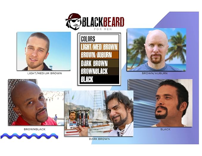 Blackbeard for Men Instant Beard Color – All Day Beard, Mustache, Eyebrow, and Sideburns Color – Temporary, Hypoallergenic Beard Dye Alternative – Up to 45 applications – Brown/Auburn, 6 Pack
