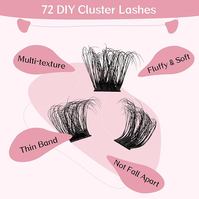 PRO LASHBEAUTY Cluster Lashes Lash Clusters Individual Lashes DIY Eyelash Extension C-8-16mix Thin Band Easy to Apply at home Lashes (Adore, C-8-16mix)