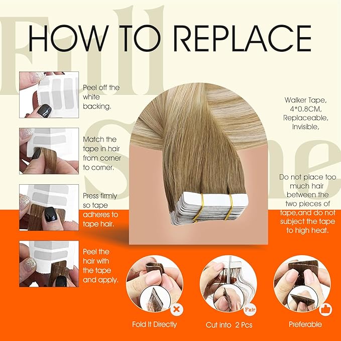 Full Shine Ombre Blonde Tape in Hair Extensions Human Hair 6/27/60 Brown to Honey Blonde 16Inch Tape in Extensions Balayage Invisible Seamless Human Hair Extensions 50Gram 20pcs for Wedding