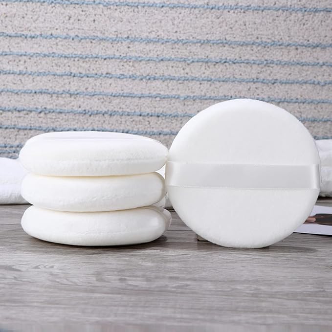 Powder Puff 2 Pieces 4.1 Inch Soft Powder Makeup Puffs Pads Makeup with Ribbon Face Powder Puffs for Loose and Foundation (2PCS Extra Large Size 4.1 Inch)