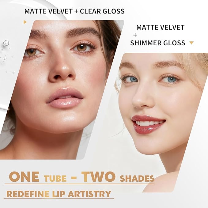 Color Nymph Matte Liquid Lipstick with Clear & Shimmer Lip Oil | 2PCS Lip Makeup Set for Women & Girls | High Pigment Color Long-Lasting Dual Ended Lip Gloss | Cruelty-Free & Vegan (2-Count, 04)