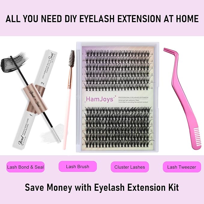 Lash Extension Kit DIY 240pcs Lash Clusters Eyelash Extension Kit, 12-18mm 30D 40D Individual Lashes Kit with Lash Bond and Seal, Lash Tweezers for Self Use (30D&40D, 0.07D, 12-18mm, Kit)