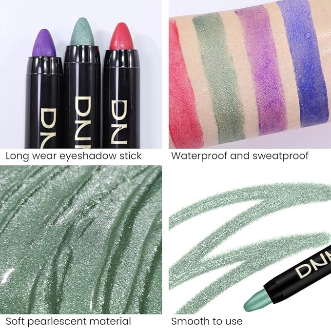 Kaely 2Pcs Cream Eyeshadow Sticks Set for Eyes Waterproof,Blue Shimmer & Green Shimmer Matte Eye shadow Stick Pencil Pen Bulk sombras en crema para ojos 32+34
