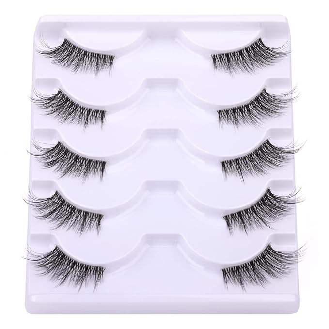 Half Lashes Lashes Natural Look Wispy 3/4 False Eyelashes Volume Clear Band False Cat Eye Lashes that Look Like Extensions Soft Handmade Reusable Lashes Pack
