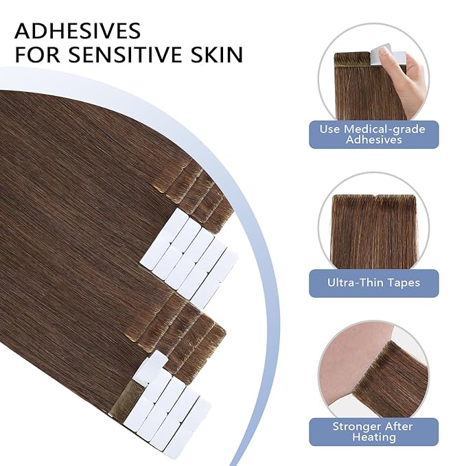 COOKAYU Invisible Tape in Human Hair Extensions, Medium Brown Injected Tape ins Real Human Hair Seamless Extensions 20pcs 30g 14Inch