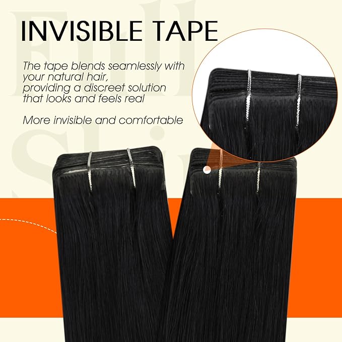 Full Shine Remy Hair Extensions Human Hair Color 1 Black Injected Tape in Extensions 18Inch Injection Invisible Skin Weft 50Gram Intact Tape ins 20Pcs Brazilian Straight